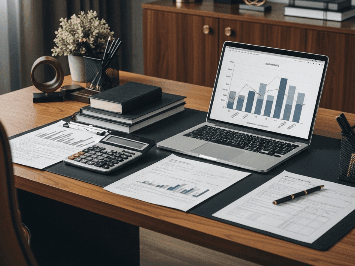 Accounting and tax blog image showing a premium finance and compliance workspace